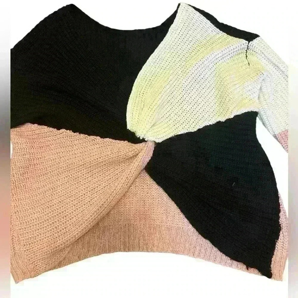 Inner Circle Tri Color Cross Knot Knit Sweater Size XL Rose/Black/White. - Picture 1 of 2